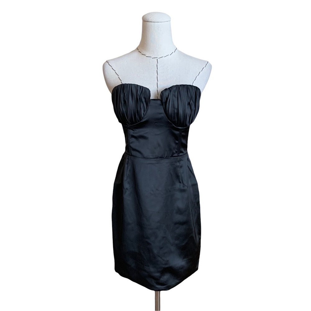 Closetcleanout! Naked Wardrobe The Statement Bustier Strapless Black Satin Dress